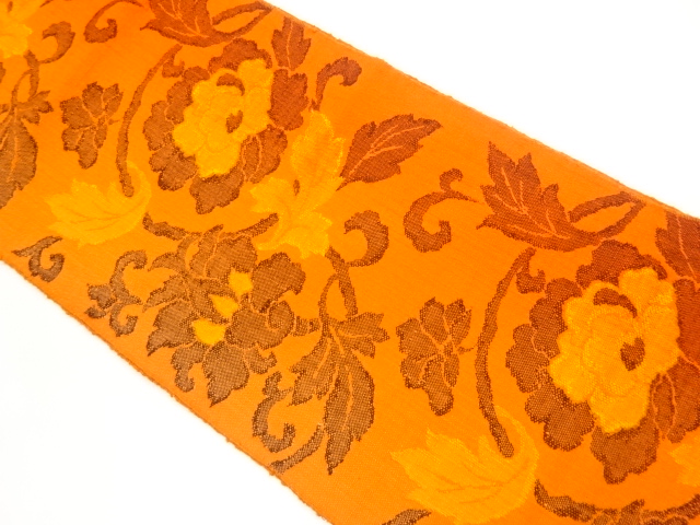 手織り真綿紬花唐草模様織出し名古屋帯